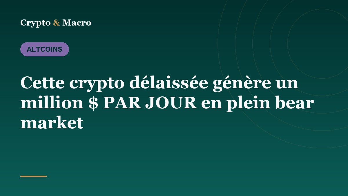 Cette crypto délaissée génère un million $ PAR JOUR en plein bear market